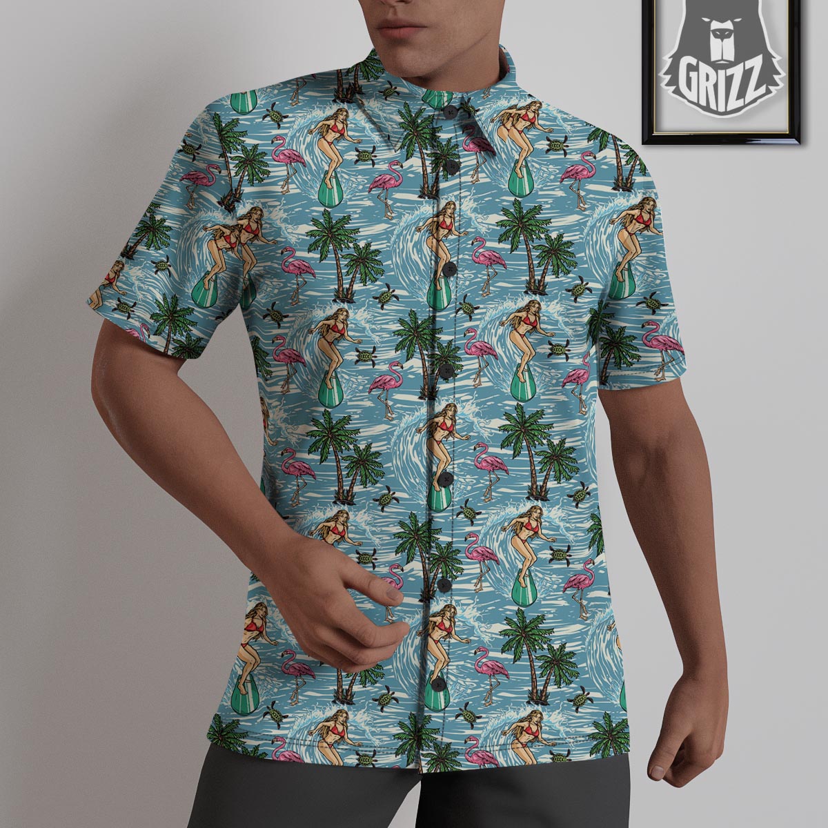 Wave Surfing Print Pattern Untucked Shirts-grizzshop
