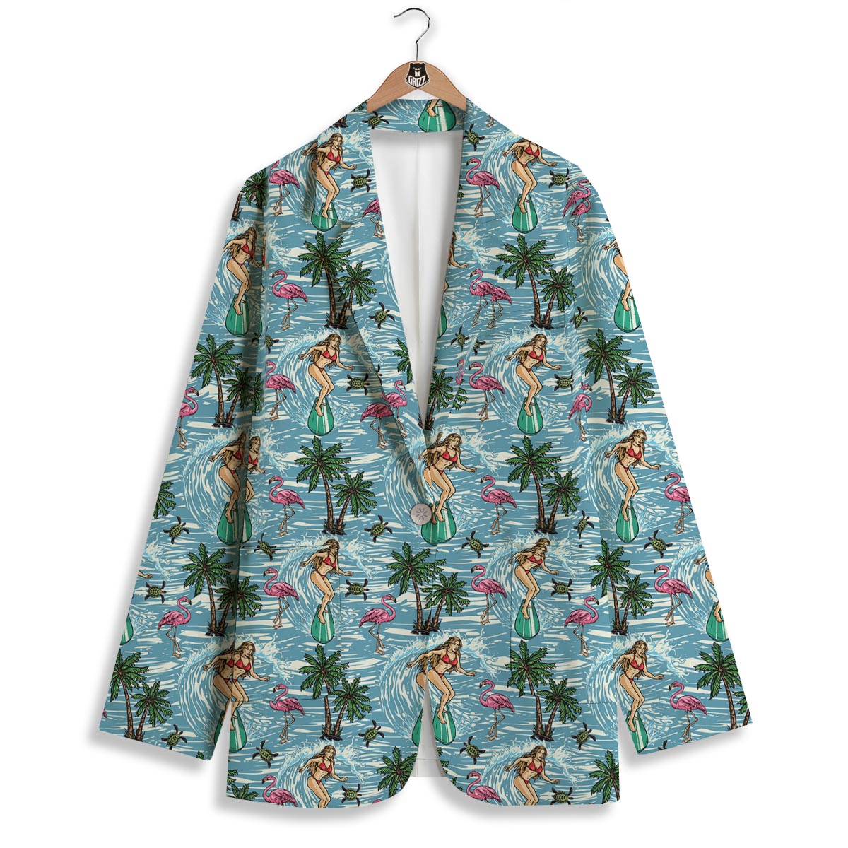 Wave Surfing Print Pattern Women's Blazer-grizzshop