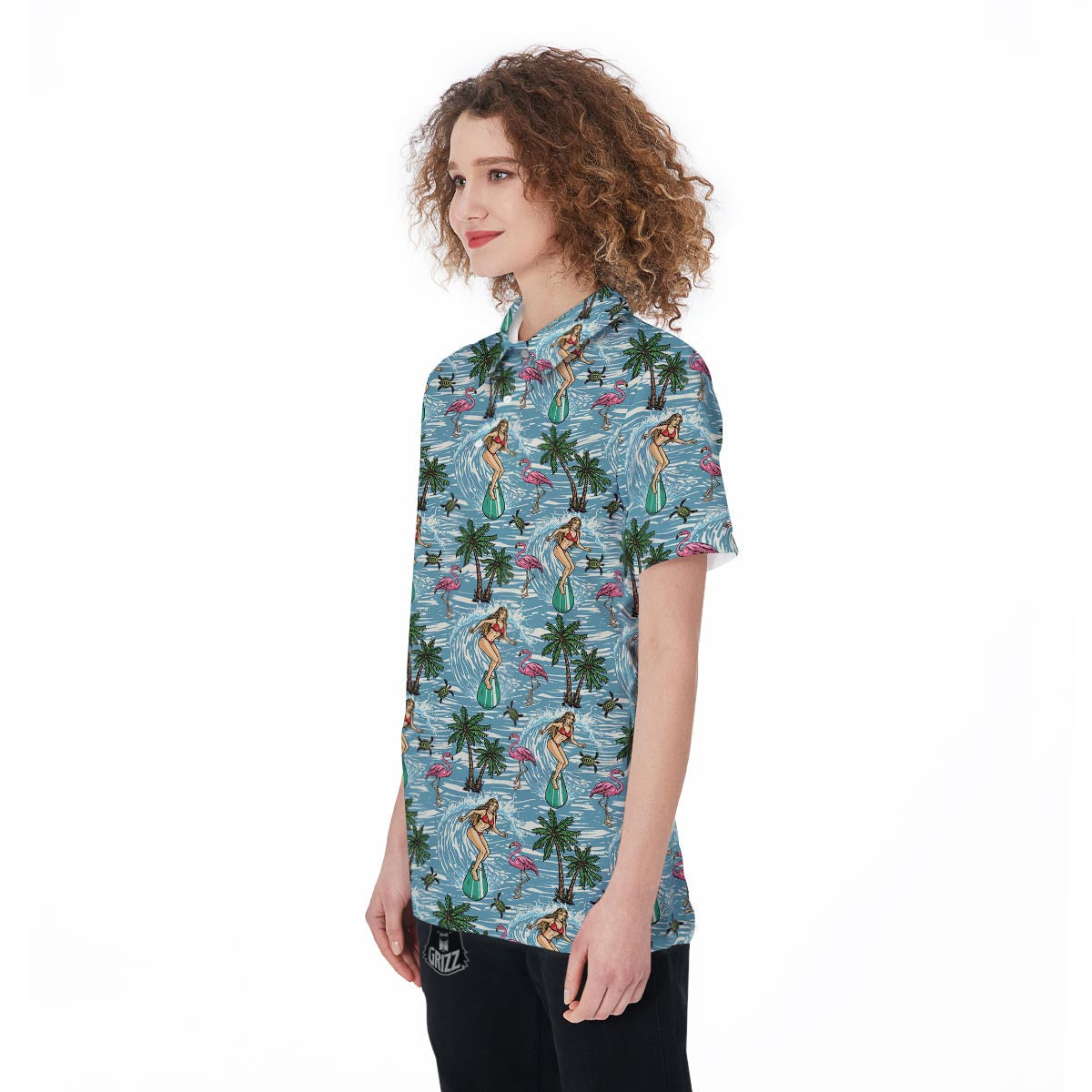 Wave Surfing Print Pattern Women's Golf Shirts-grizzshop