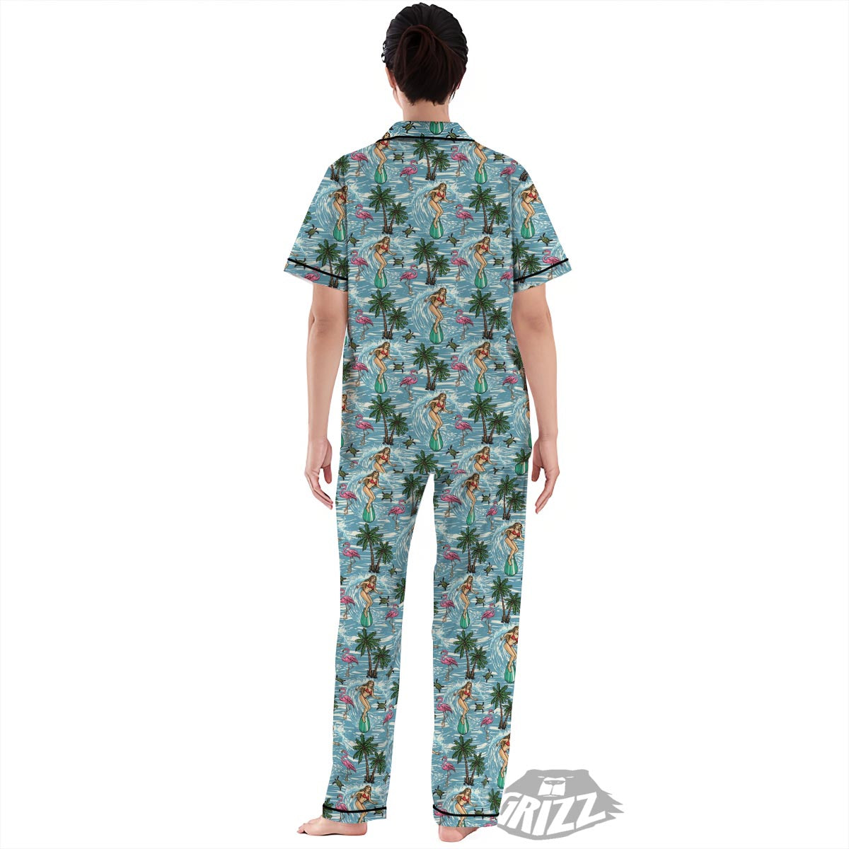 Wave Surfing Print Pattern Women's Pajamas Set-grizzshop