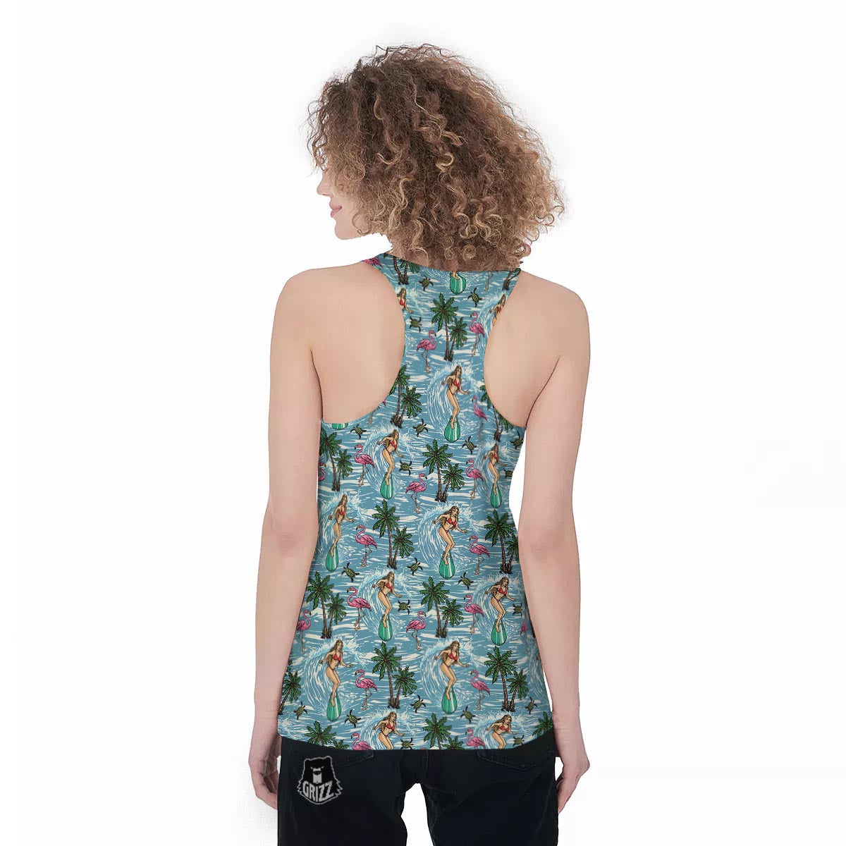 Wave Surfing Print Pattern Women's Racerback Tank Top-grizzshop