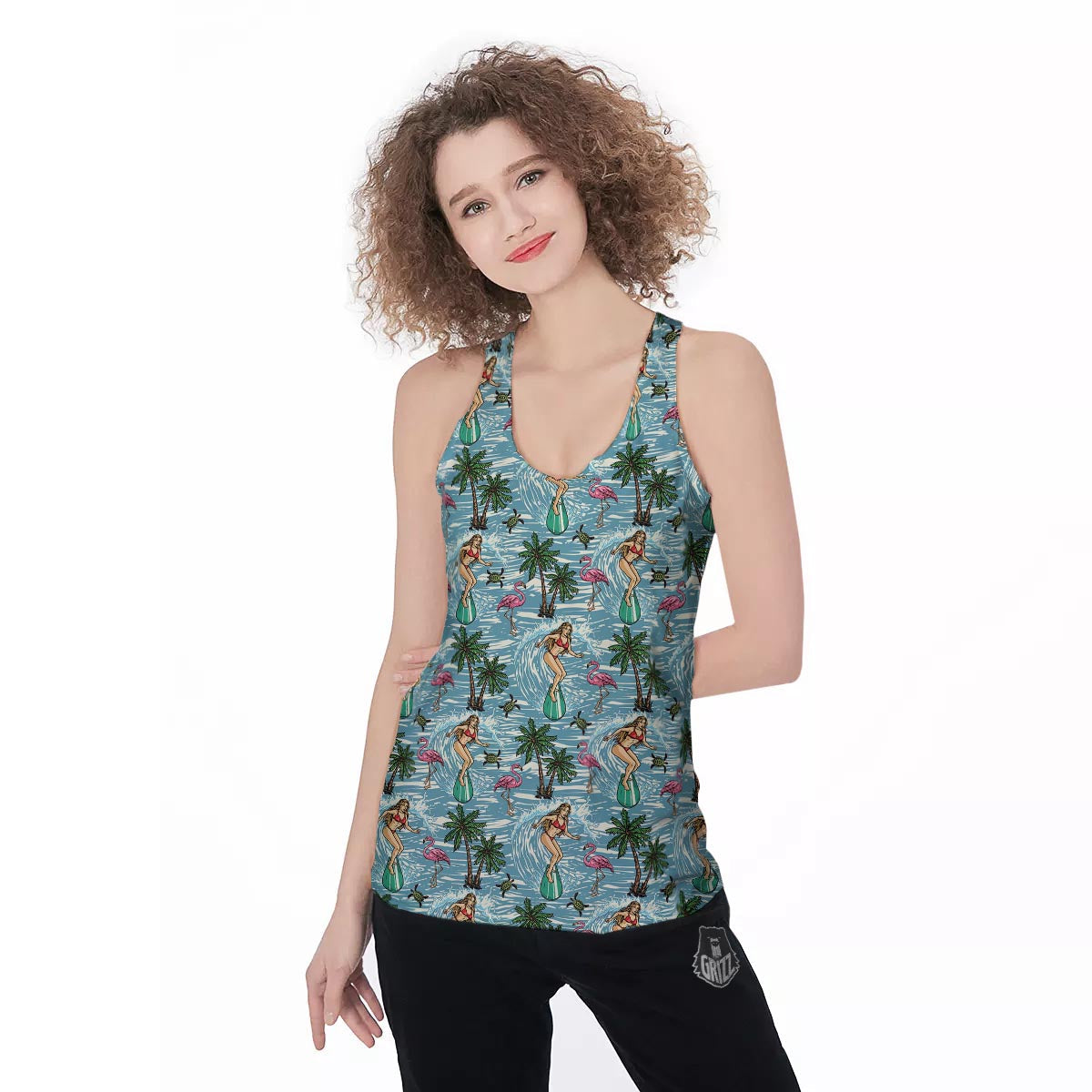 Wave Surfing Print Pattern Women's Racerback Tank Top-grizzshop