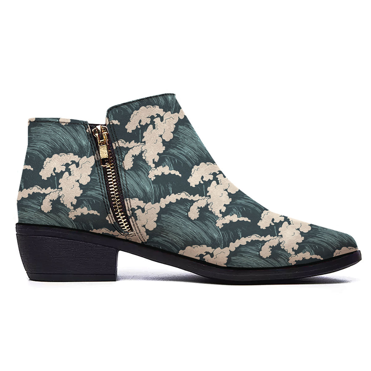 Wave Water Print Pattern Ankle Boots-grizzshop