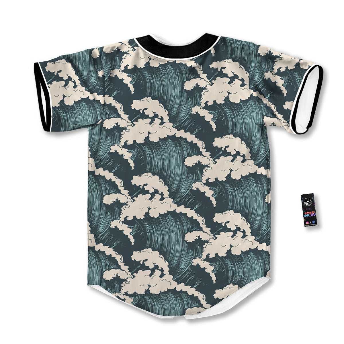 Wave Water Print Pattern Baseball Jersey-grizzshop