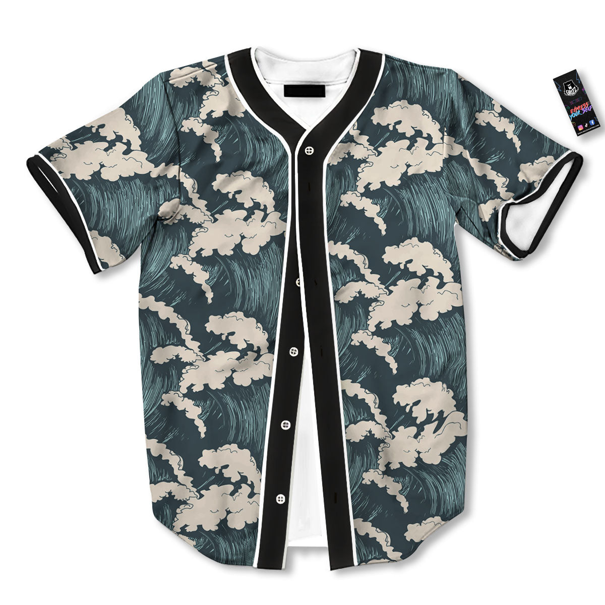 Wave Water Print Pattern Baseball Jersey-grizzshop