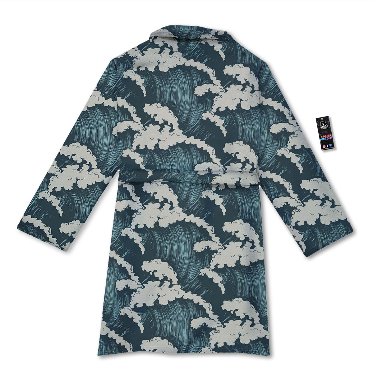Wave Water Print Pattern Bathrobe-grizzshop