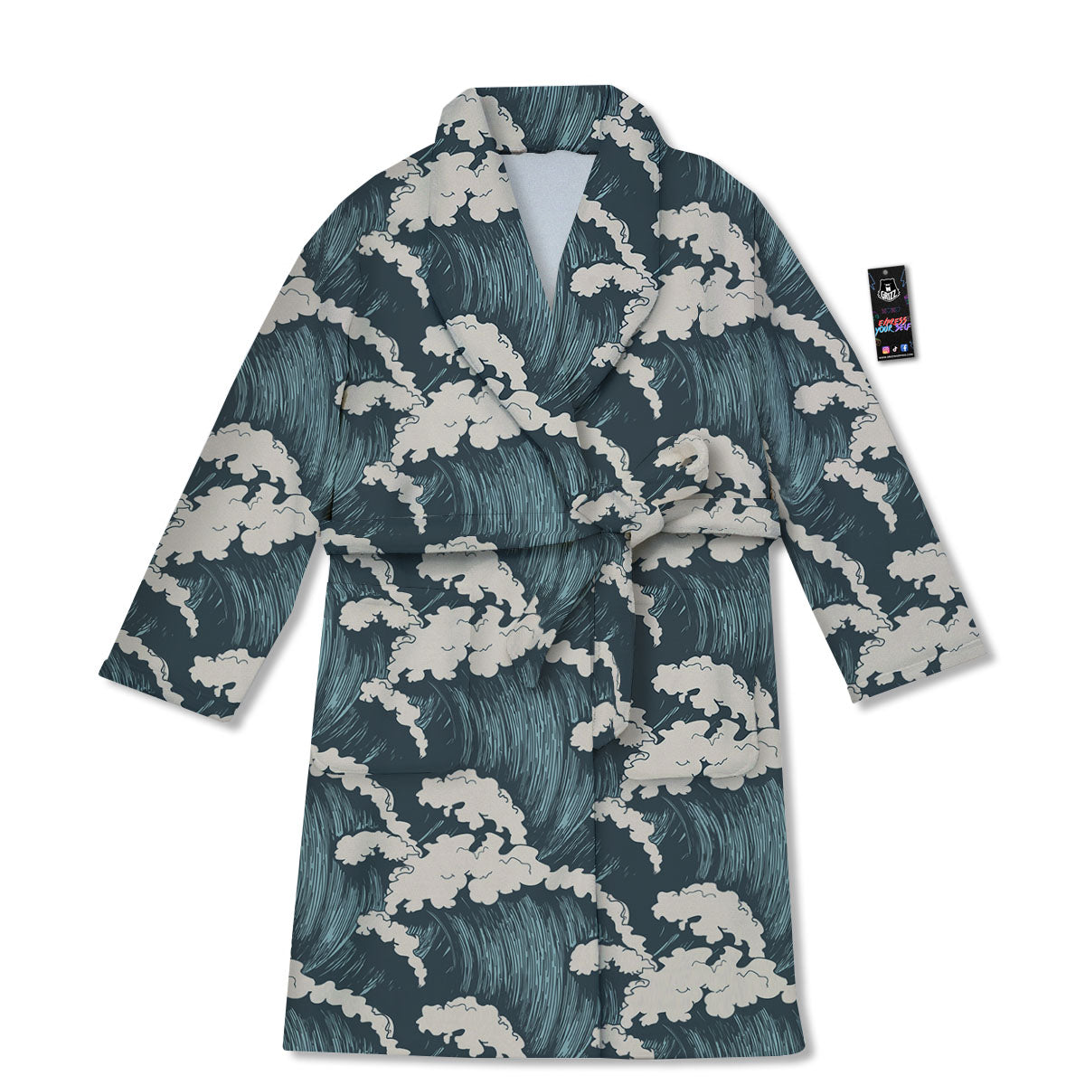 Wave Water Print Pattern Bathrobe-grizzshop