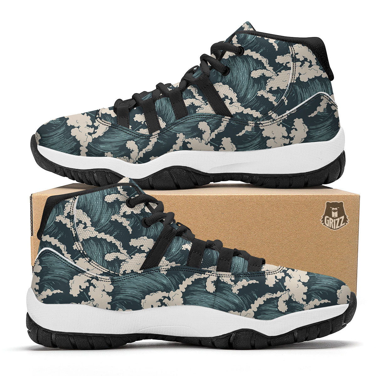 Wave Water Print Pattern Black Bball Shoes-grizzshop