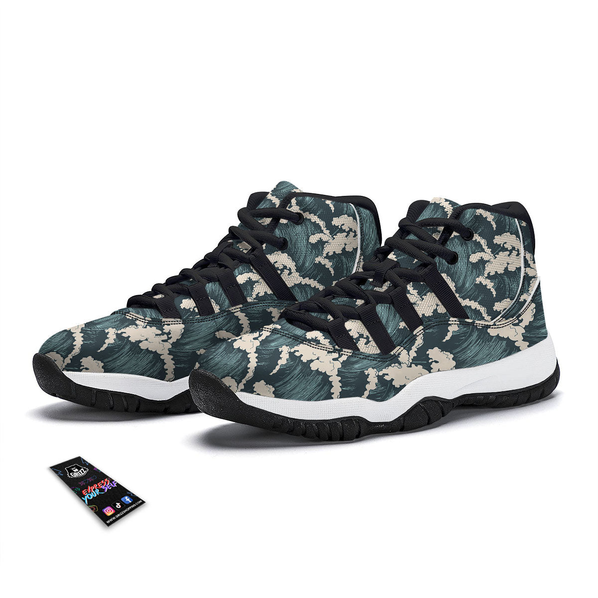 Wave Water Print Pattern Black Bball Shoes-grizzshop