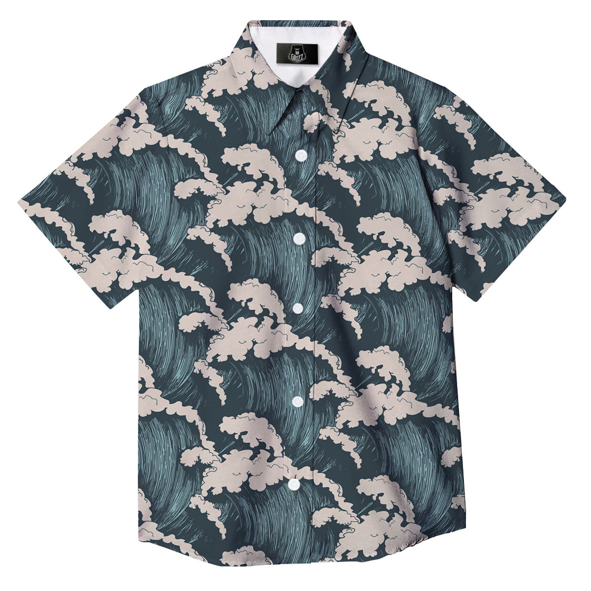 Wave Water Print Pattern Button Up Shirt-grizzshop