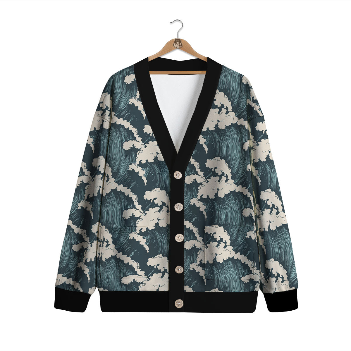 Wave Water Print Pattern Cardigan-grizzshop