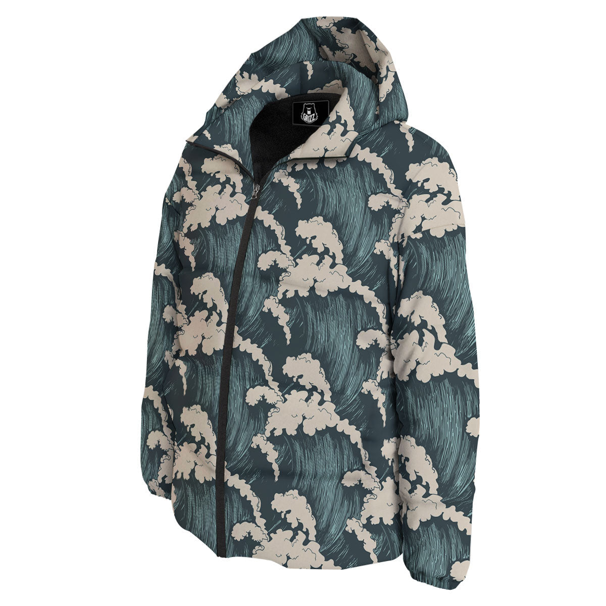 Wave Water Print Pattern Down Jacket-grizzshop