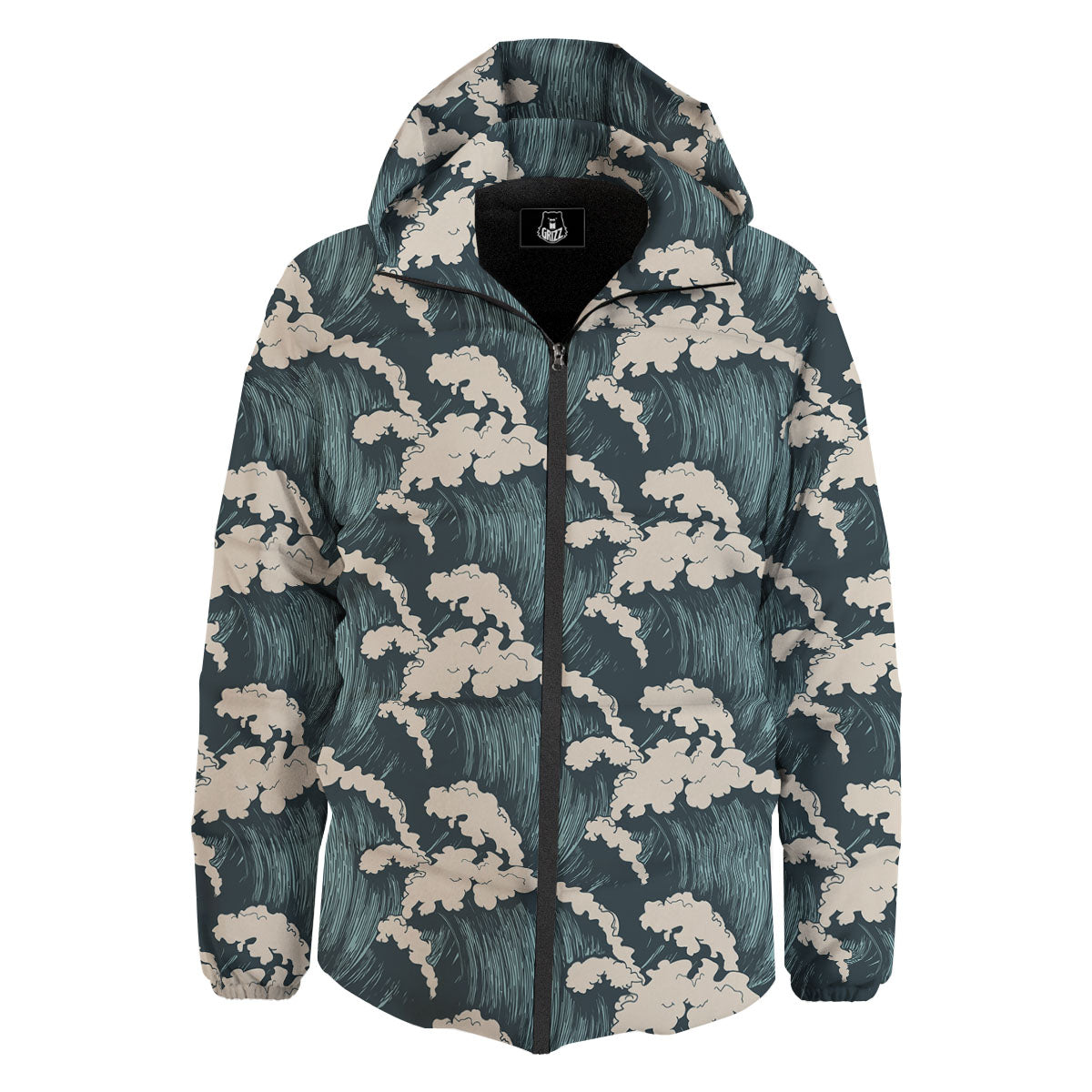 Wave Water Print Pattern Down Jacket-grizzshop