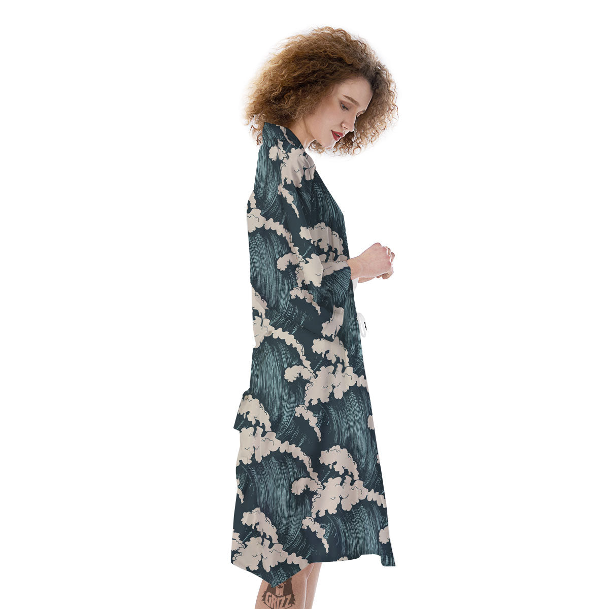 Wave Water Print Pattern Kimono-grizzshop