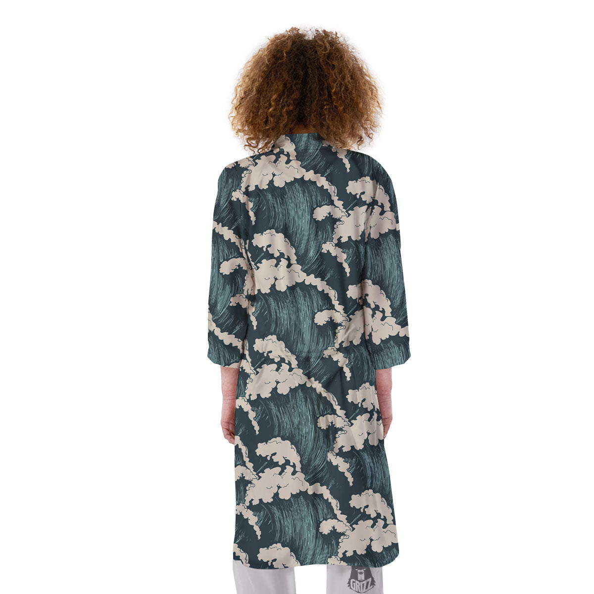 Wave Water Print Pattern Kimono-grizzshop