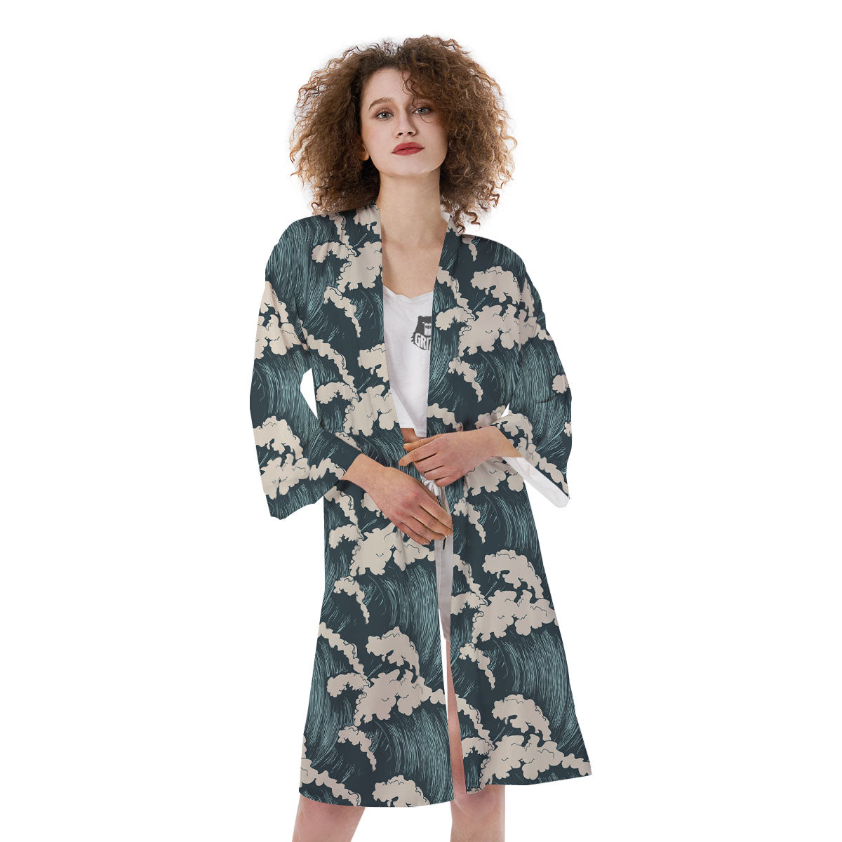 Wave Water Print Pattern Kimono-grizzshop
