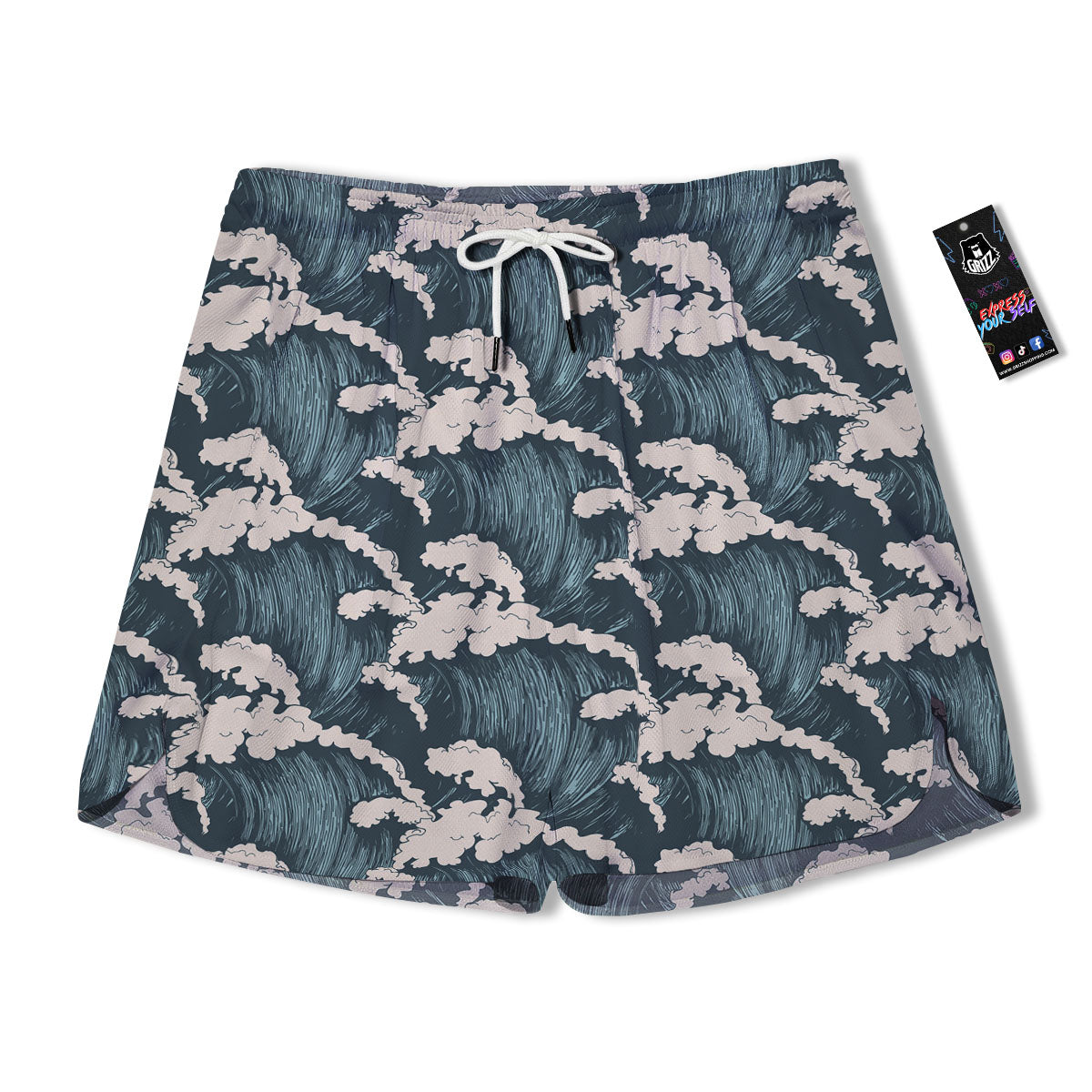 Wave Water Print Pattern Men's Running Shorts-grizzshop