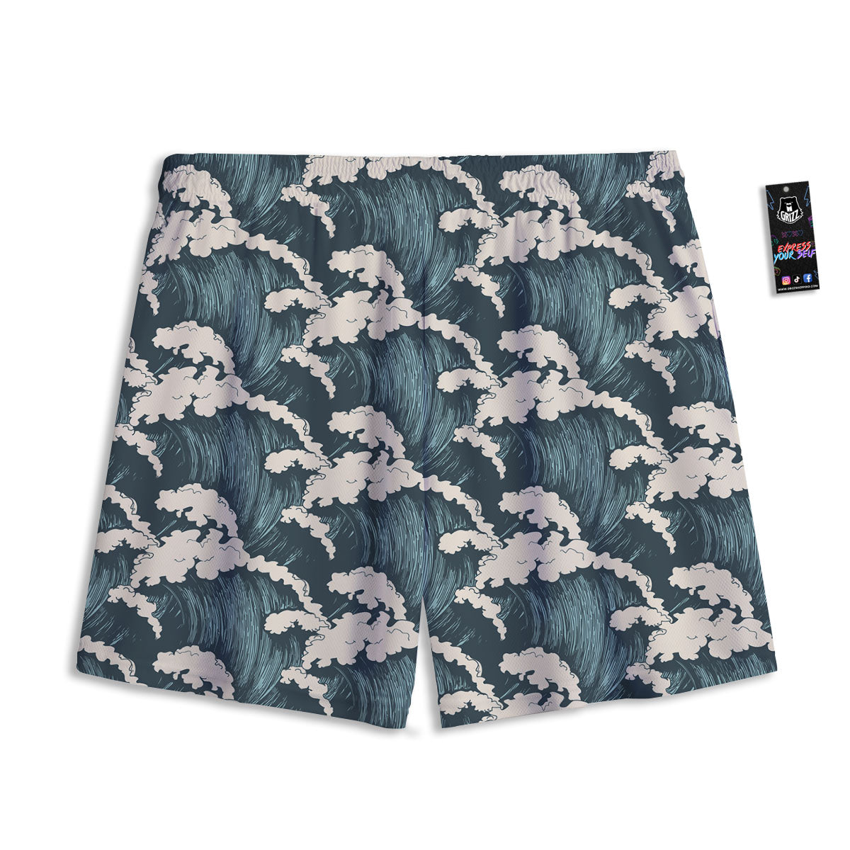 Wave Water Print Pattern Mesh Shorts-grizzshop