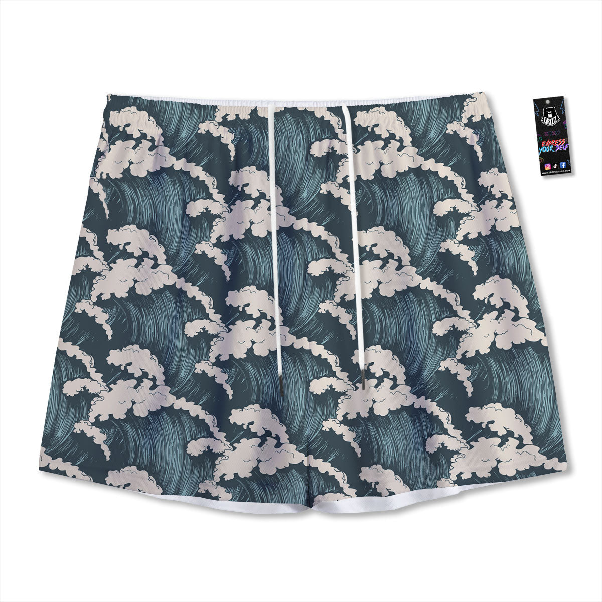 Wave Water Print Pattern Mesh Shorts-grizzshop