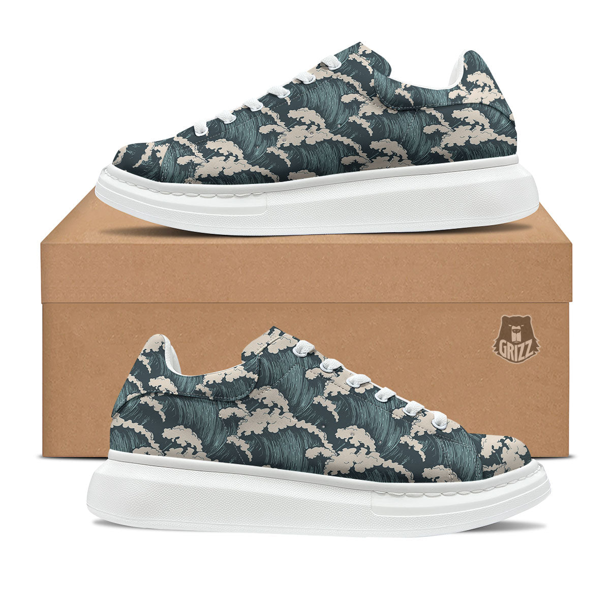 Wave Water Print Pattern Platform Shoes-grizzshop