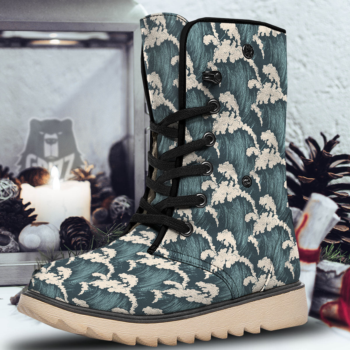 Wave Water Print Pattern Snow Boots-grizzshop
