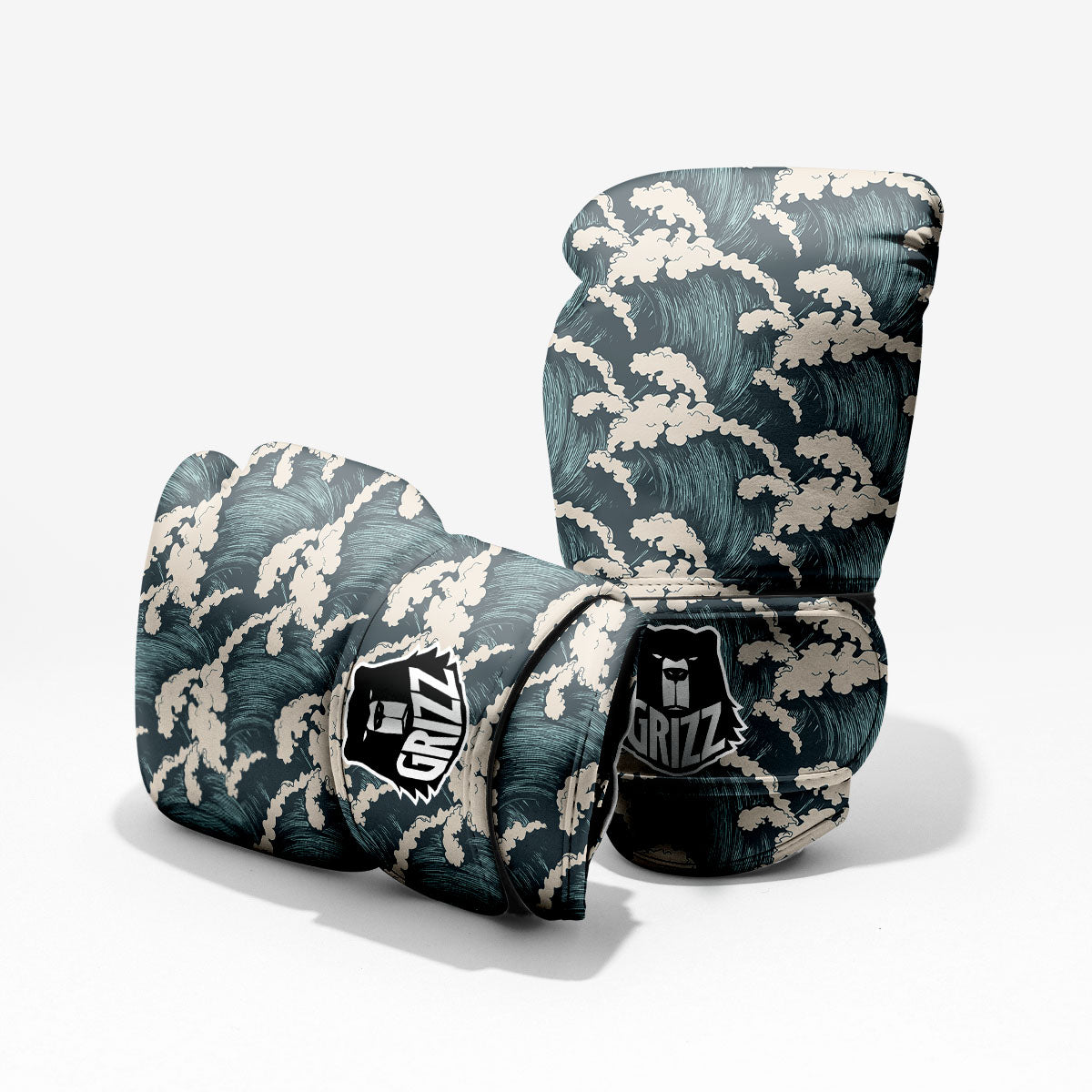 Wave Water Print Pattern Sparring Gloves-grizzshop