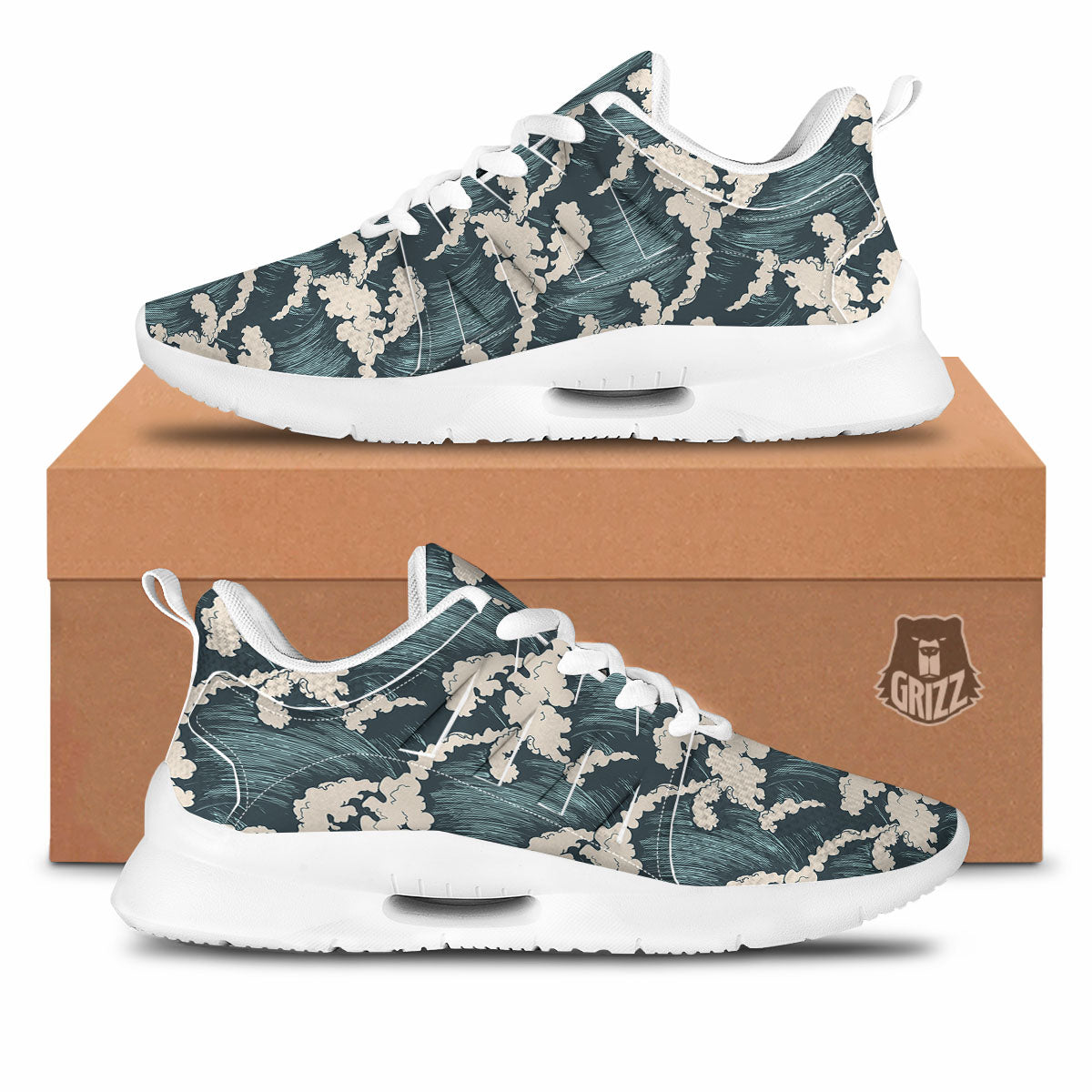 Wave Water Print Pattern Tennis Shoes-grizzshop