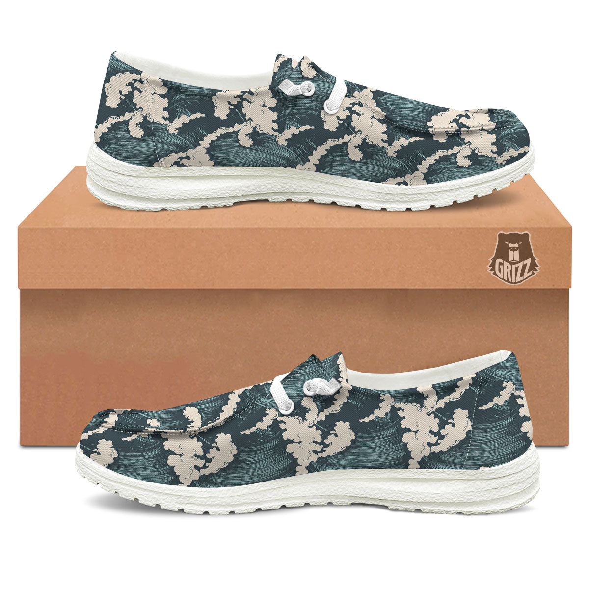 Wave Water Print Pattern White Loafers-grizzshop