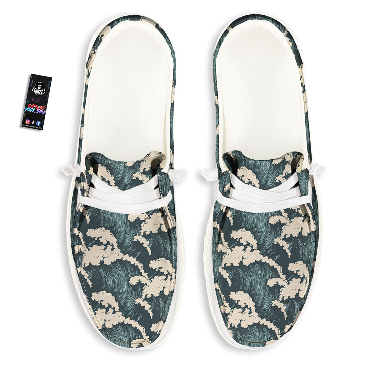 Wave Water Print Pattern White Loafers-grizzshop