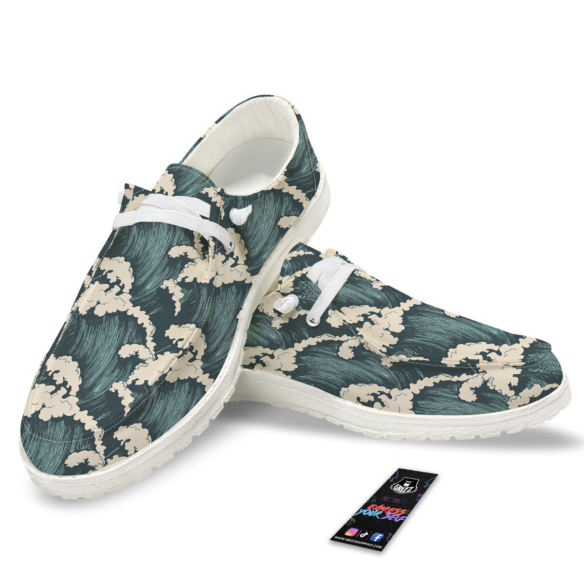 Wave Water Print Pattern White Loafers-grizzshop
