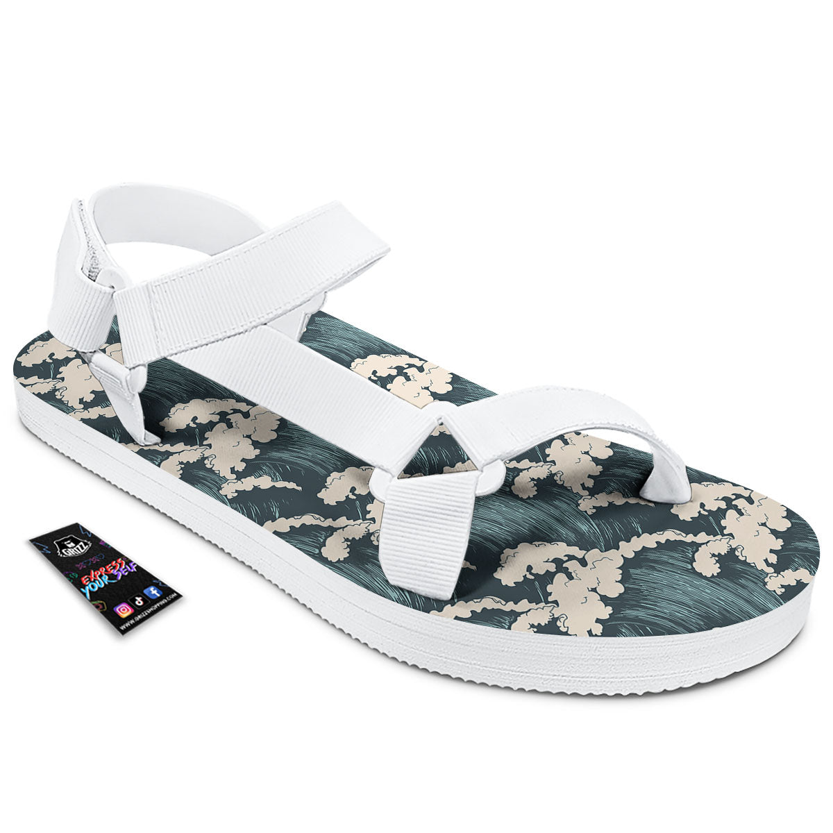 Wave Water Print Pattern White Open Toe Sandals-grizzshop