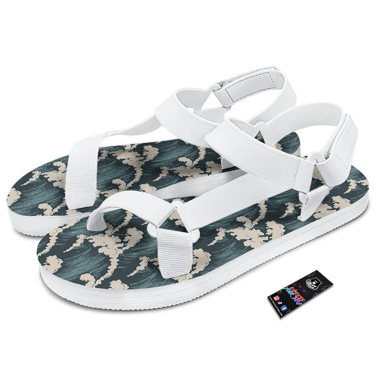 Wave Water Print Pattern White Open Toe Sandals-grizzshop