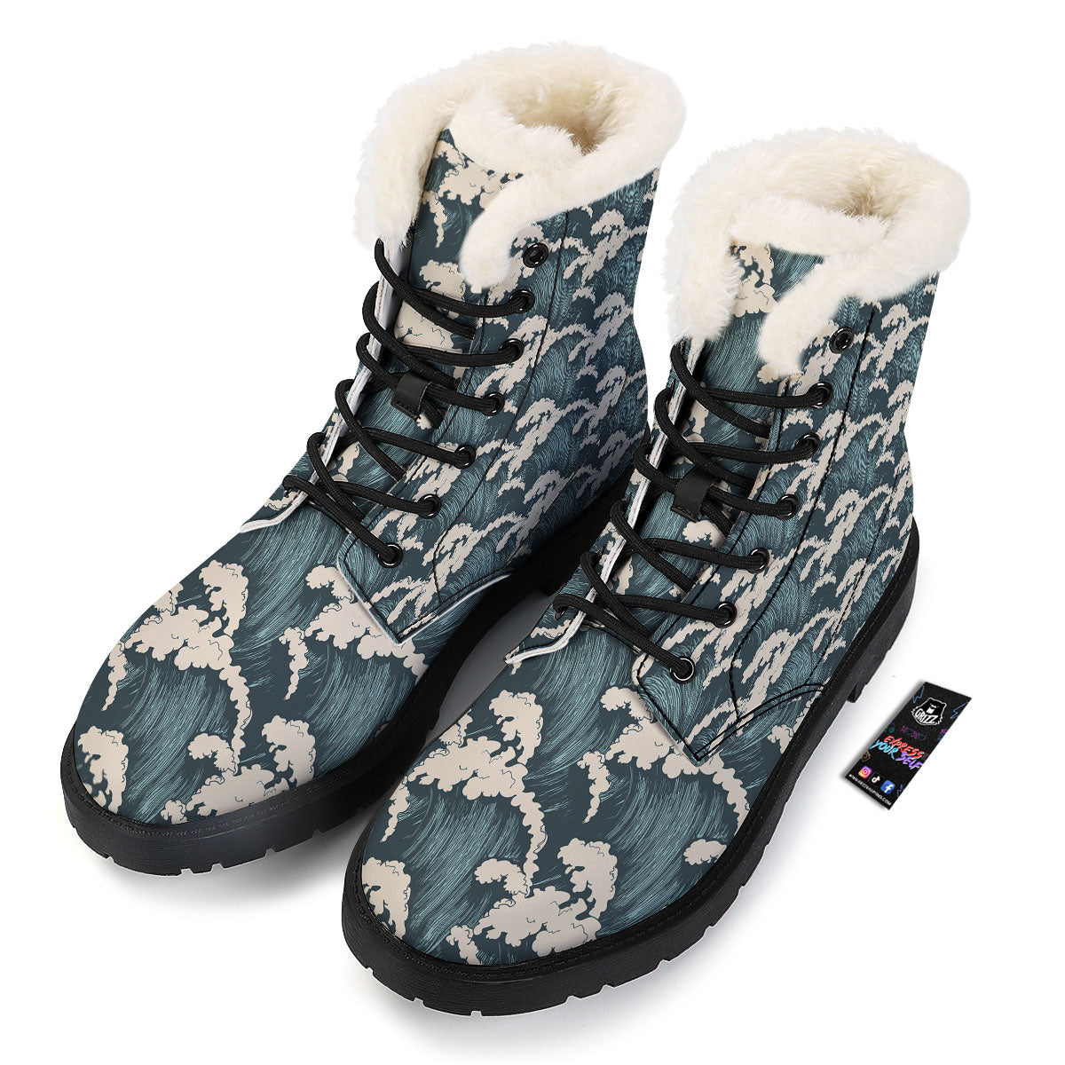 Wave Water Print Pattern Winter Boots-grizzshop