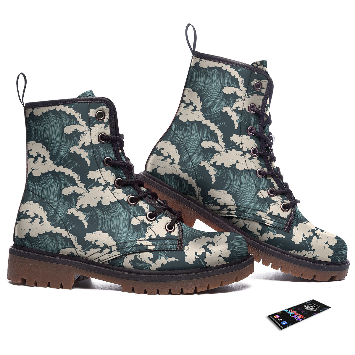Wave Water Print Pattern Work Boots-grizzshop