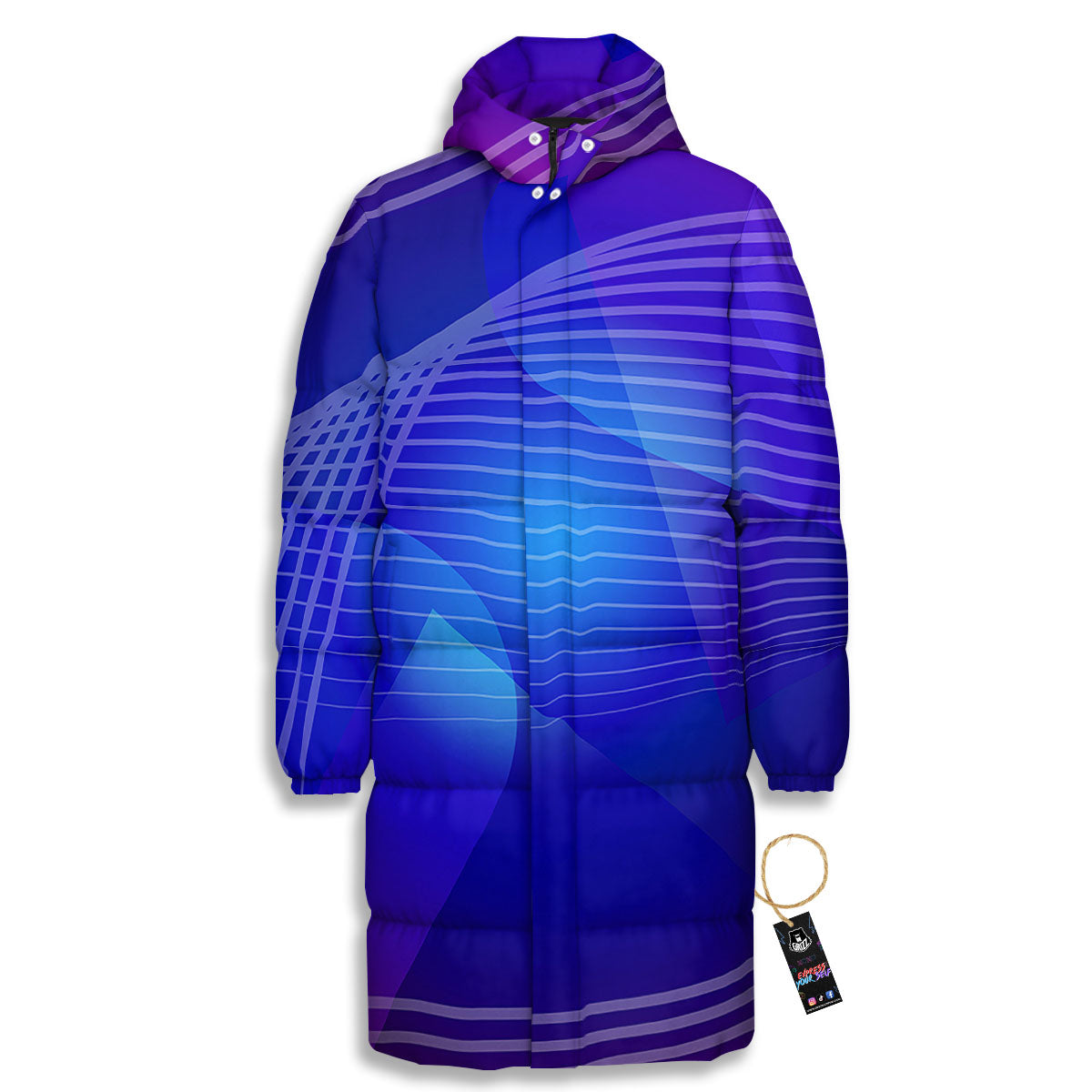 Wave EDM Print Long Down Jacket