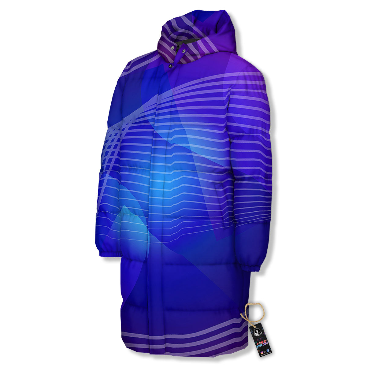 Wave EDM Print Long Down Jacket