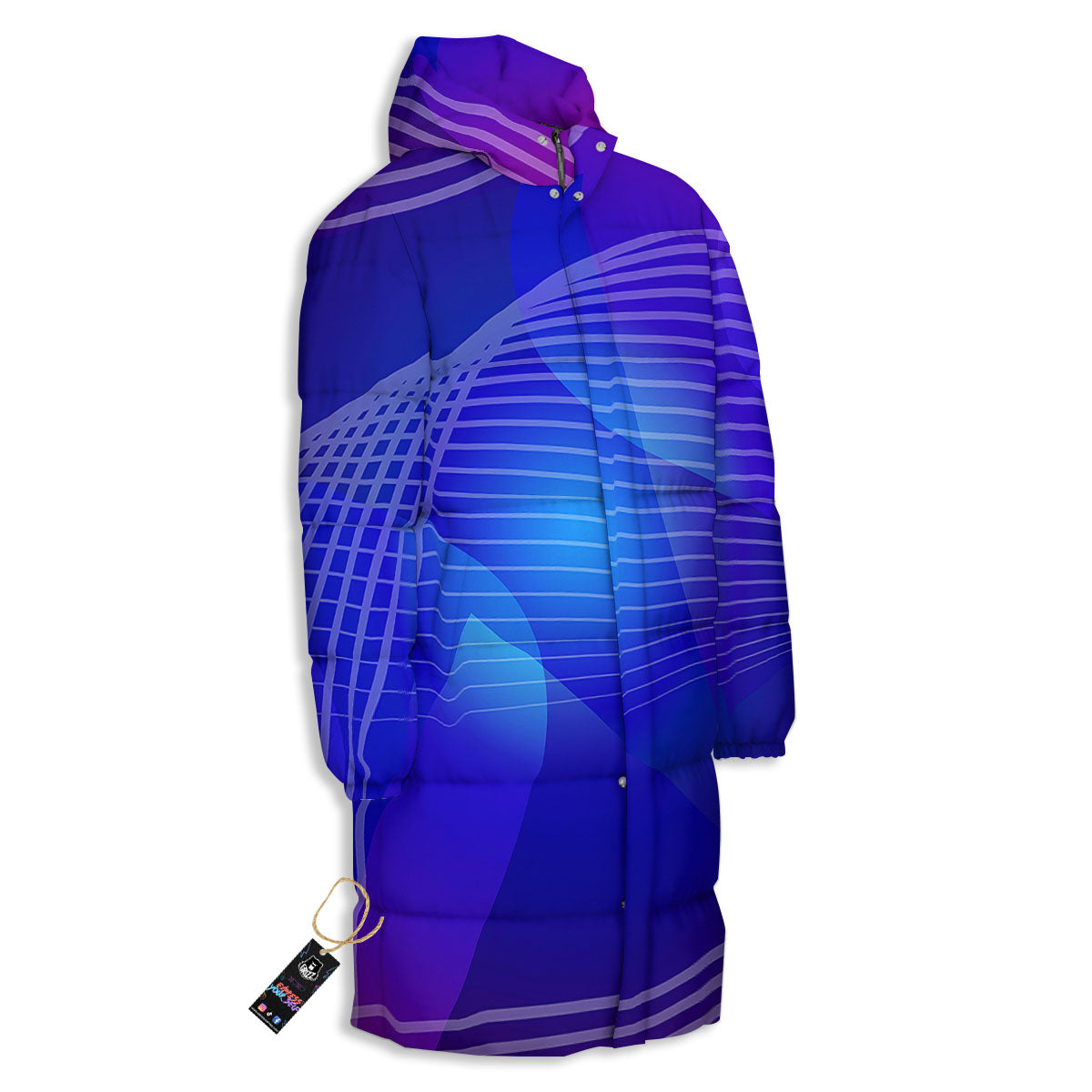 Wave EDM Print Long Down Jacket
