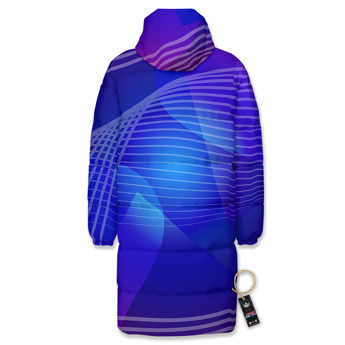 Wave EDM Print Long Down Jacket