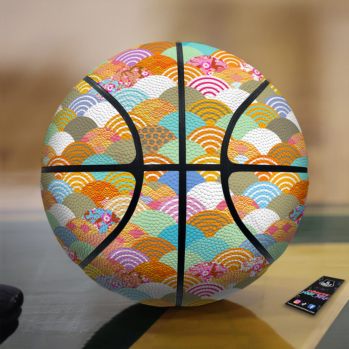 Wave Japanese Flower Colorful Print Pattern Basketball