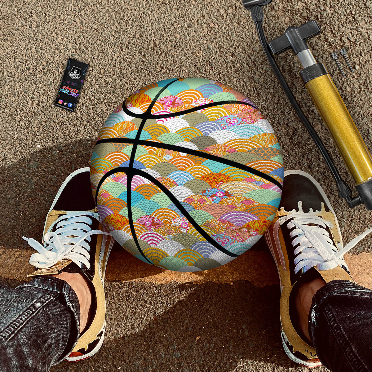 Wave Japanese Flower Colorful Print Pattern Basketball