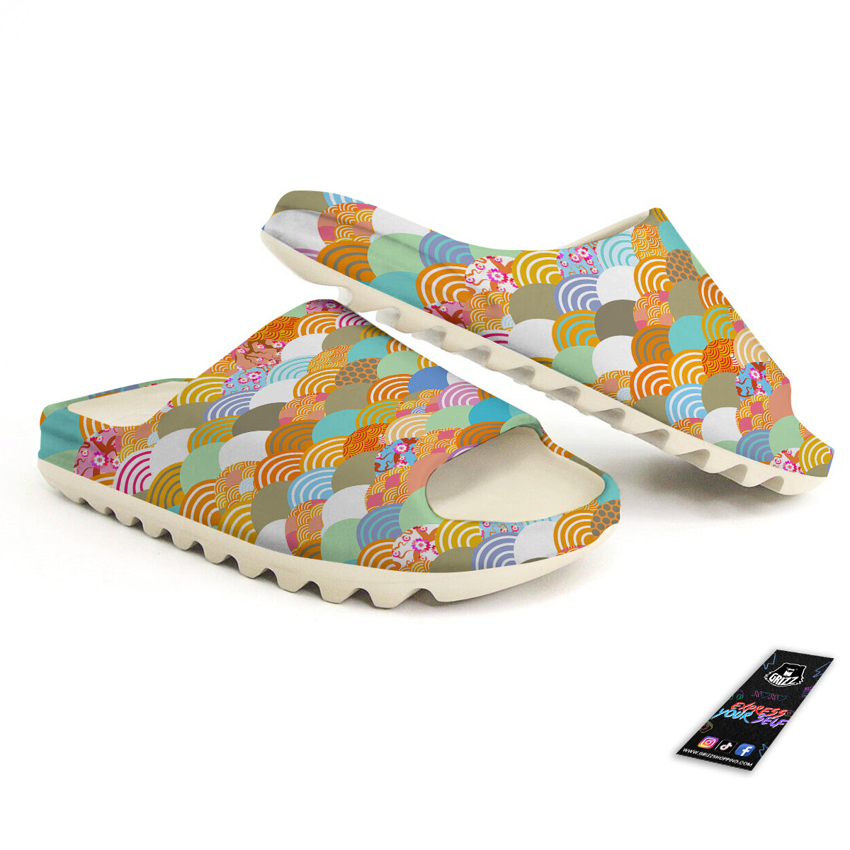 Wave Japanese Flower Colorful Print Pattern Sandals-grizzshop