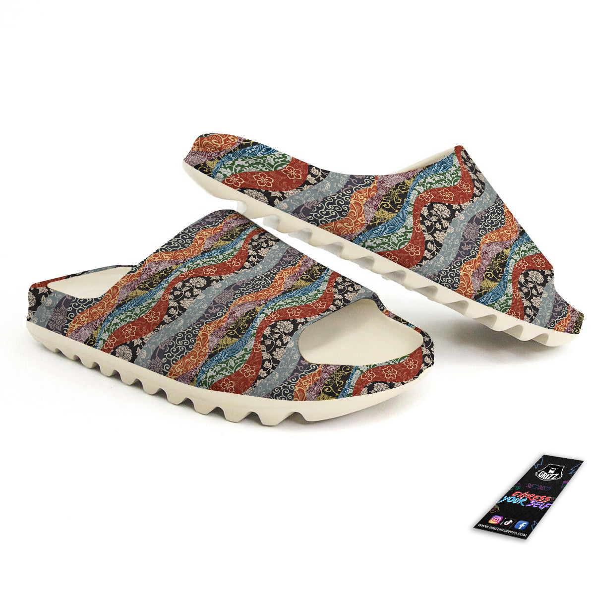 Wave Japanese Patchwork Print Pattern Sandals-grizzshop