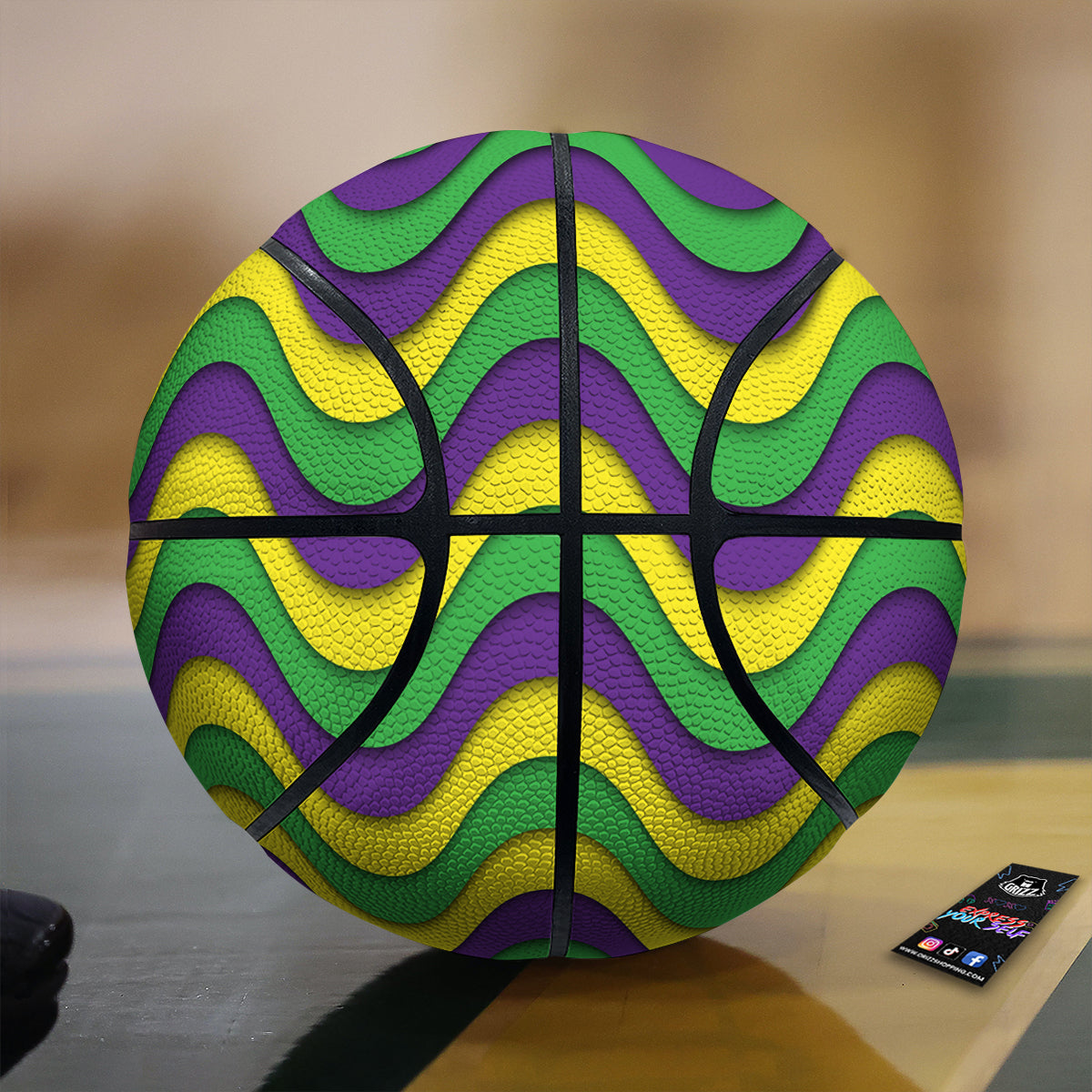 Wave Mardi Gras Print Pattern Basketball
