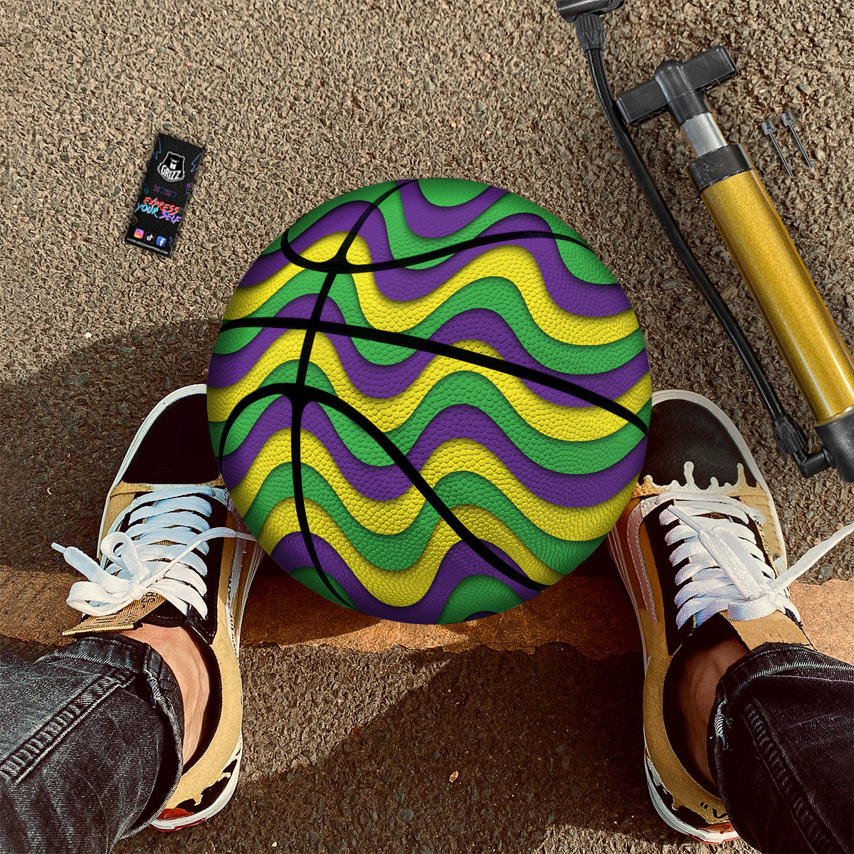 Wave Mardi Gras Print Pattern Basketball