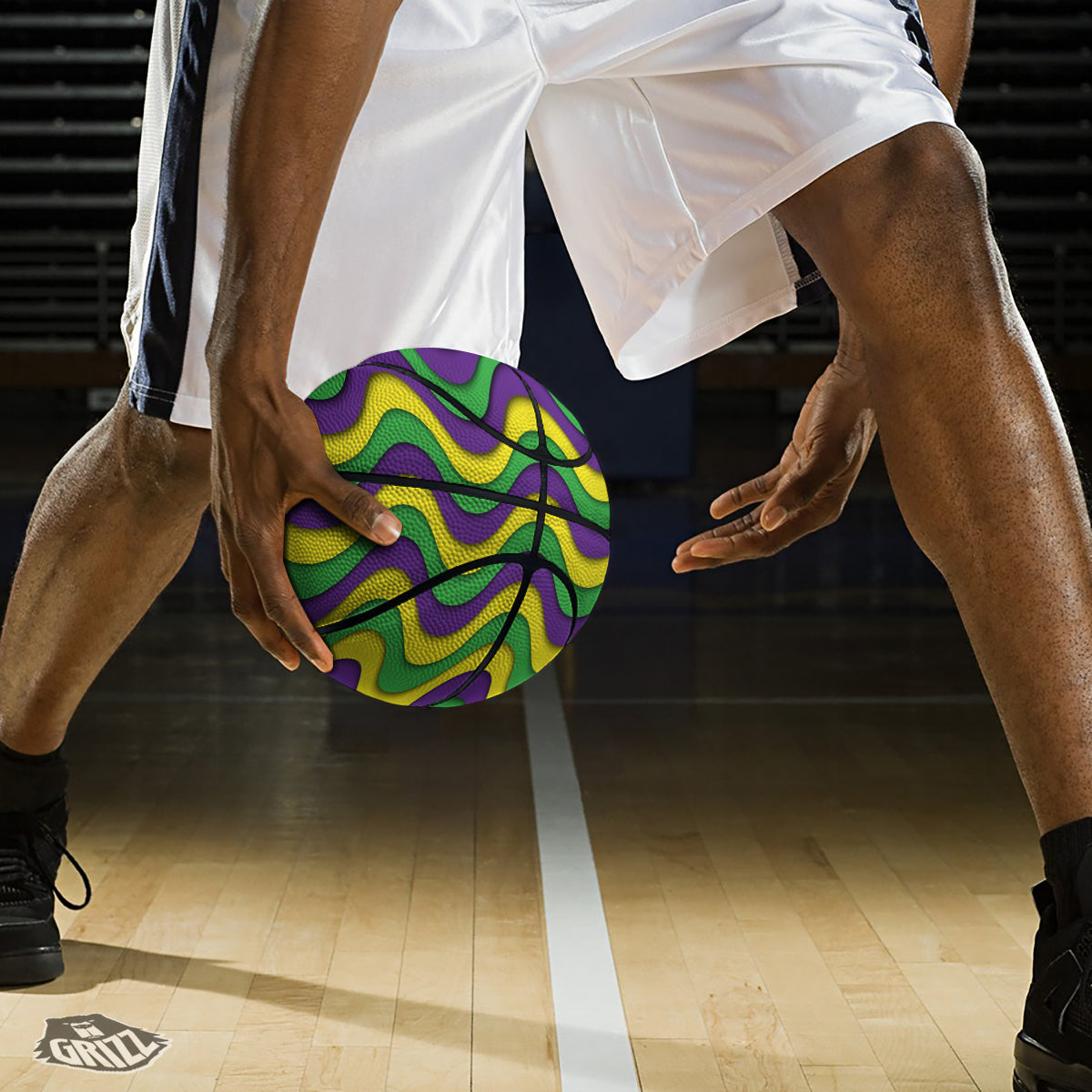 Wave Mardi Gras Print Pattern Basketball