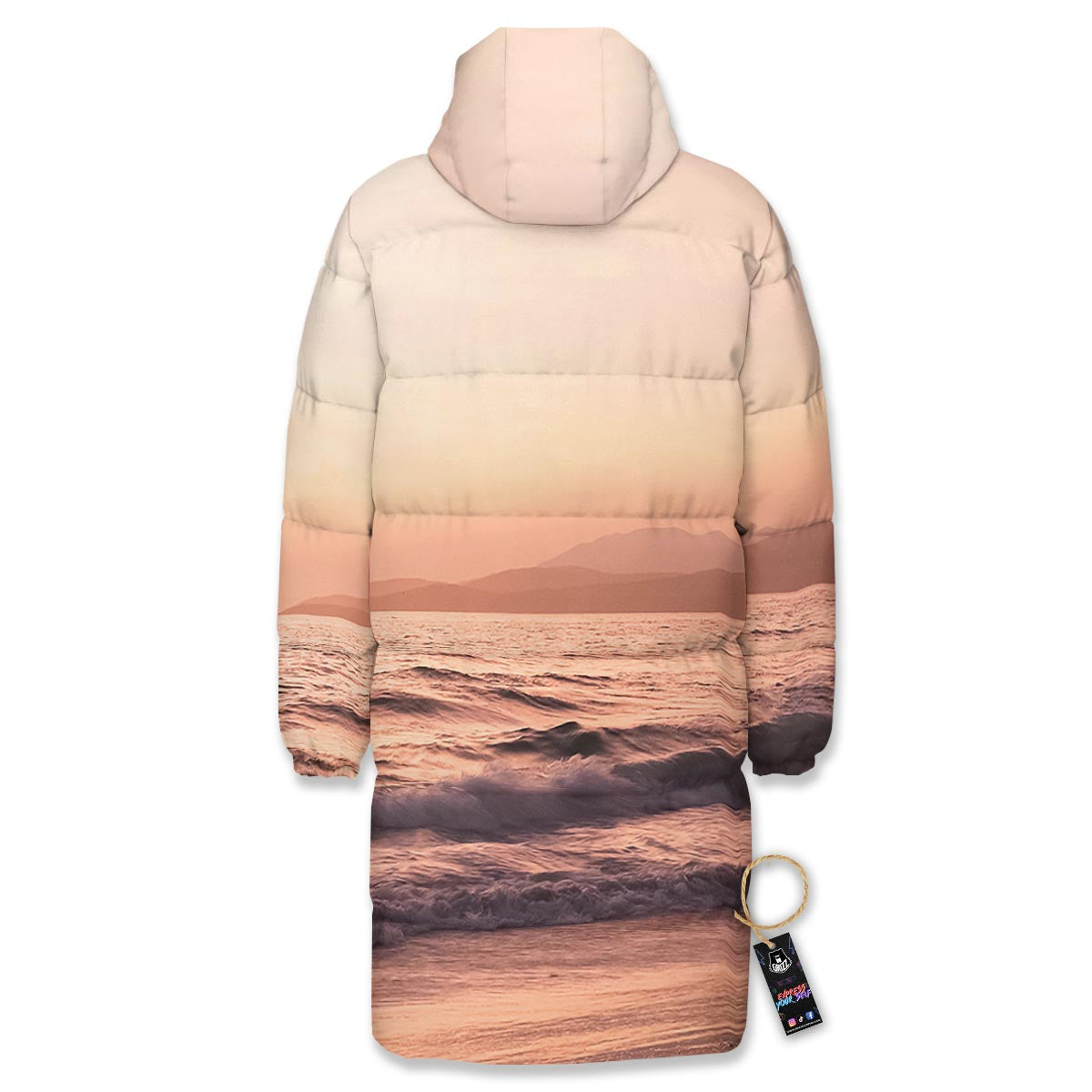 Wave Sunrise Print Long Down Jacket