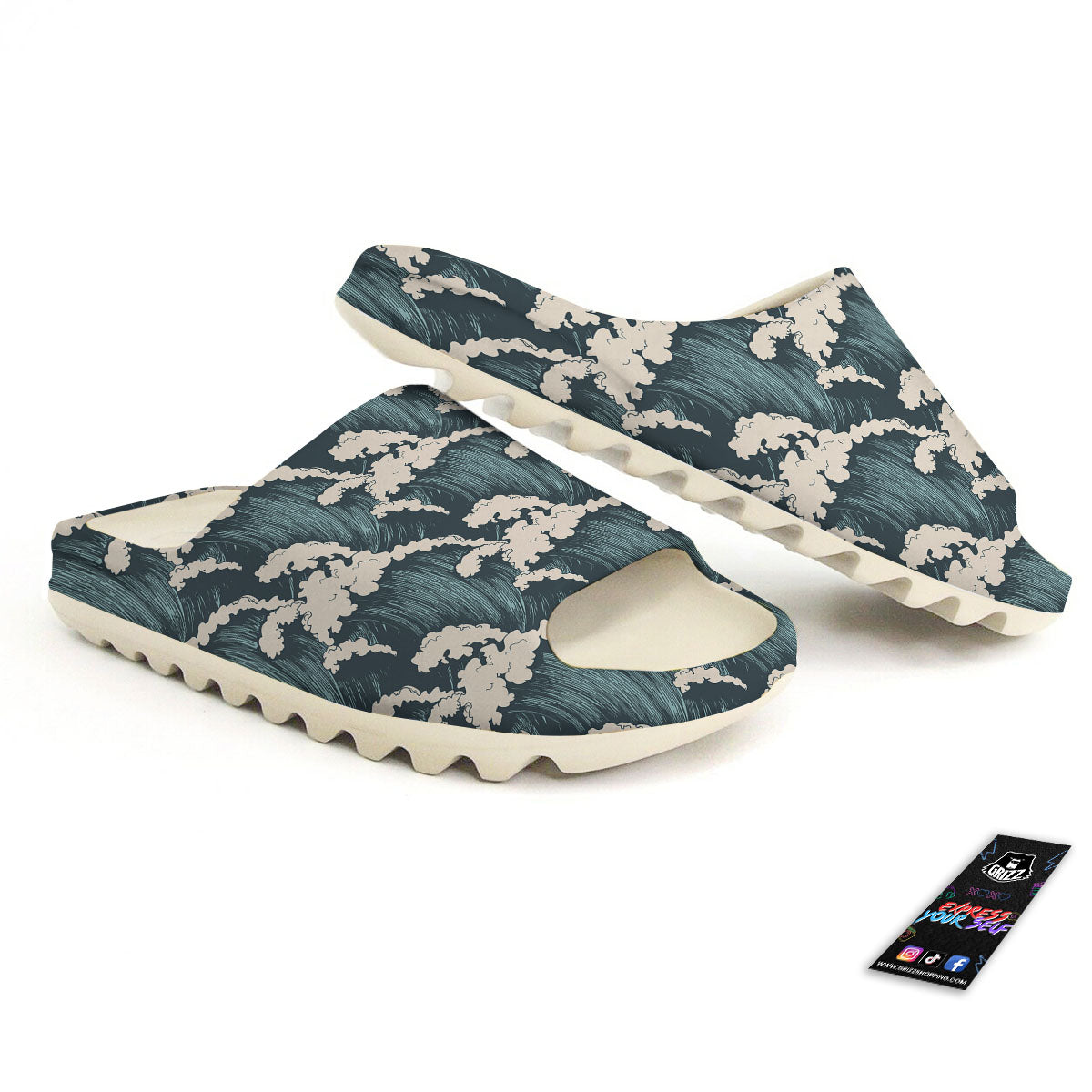Wave Water Print Pattern Sandals-grizzshop