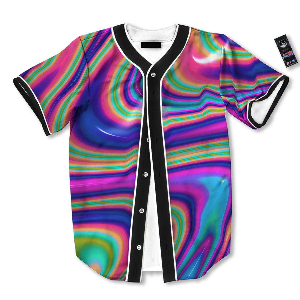 Waves Holographic Print Baseball Jersey-grizzshop