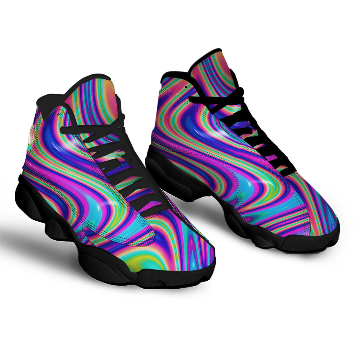 Waves Holographic Print Black Basketball Shoes-grizzshop