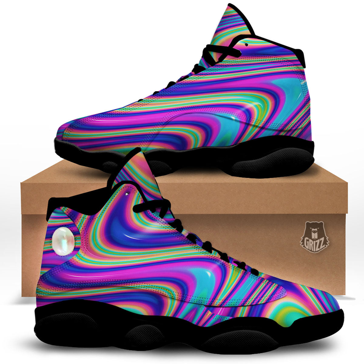 Waves Holographic Print Black Basketball Shoes-grizzshop